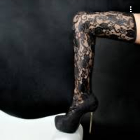 Thigh high sexy lace  high heel boots with ribbon design - Picture 1 of 5